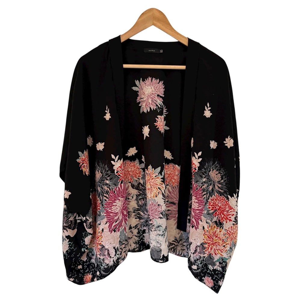 Talula Black Floral Kimono Cardigan Women's‎ S/M Duster Lightweight